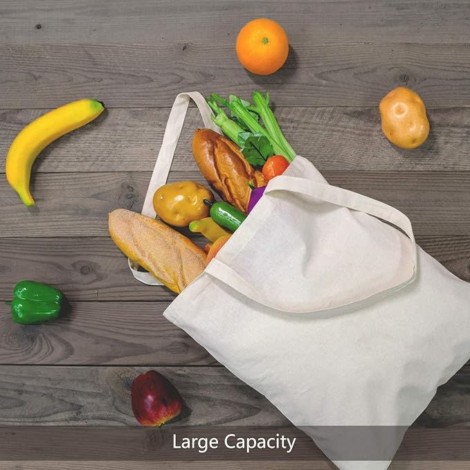 TOPDesign 24-Pack Economical 16"x15" Cotton Tote Bag, Lightweight Medium Reusable Grocery Shopping Cloth Bags, Suitable for DIY, Advertising, Promotion, Gift, Activity