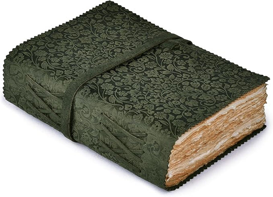LEATHER VILLAGE Leather Bound Floral Embossed Journal for Women Men - 200 Pages, 10X7 Inches, Aqua - Book of Shadows, Vintage Blank Paper Travel Diary, Notebook for Writing, Drawing, Sketchbook