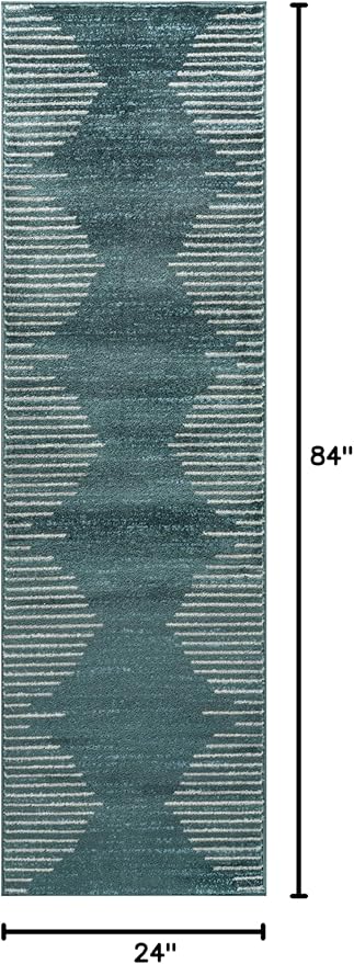 Rugshop Bohemian Stripe Stain Resistant High Traffic Living Room Kitchen Bedroom Dining Home Office Area Rug 2' x 7' Teal