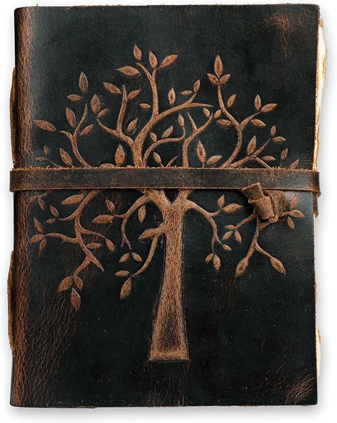 LEATHER VILLAGE Tree of Life Journal - 6 X 4 (A6) inches - Rustic Brown - 200 Antique Deckle Edge Handmade Paper – Book of Shadows - Vintage Leather Bound Journal for Women & Men