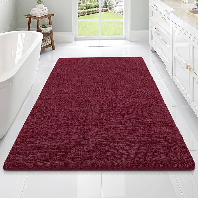 OLANLY Bathroom Rugs 70x46, Extra Soft Absorbent Chenille Bath Rugs, Rubber Backing Quick Dry, Machine Washable Bath Mats for Bathroom Floor, Tub and Shower, Home Decor Accessories, Burgundy
