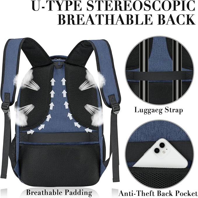 Backpack for Woman and Men, Travel Laptop Backpack with USB Charging, Waterproof College Back Pack for 15.6 IN Laptop Backpack, Adult Business Computer Travel Backpack, Blue