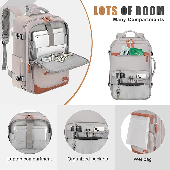 40L Travel Backpack with USB Charging Port, Water-Resistant Carry On Backpack for Men Women, Business Laptop Backpack for Trips & Commutes, Fits 15.6/17.3 Inch Laptop