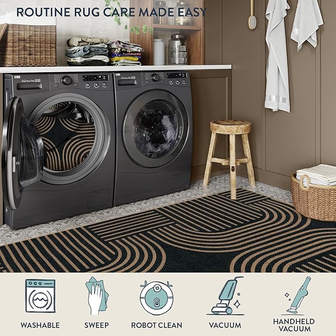 Lahome Modern Geometric Runner Rug, 2x6 Laundry Room Rug Runners for Hallways Non Slip, Washable Outdoor Carpet with Rubber Backing, Farmhouse Non Shedding Kitchen Mats for Floor Entryway