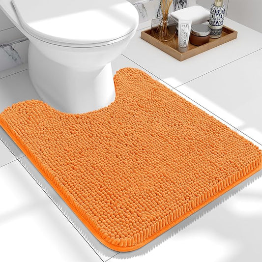 OLANLY Toilet Rugs U-Shaped 24x20, Extra Soft Absorbent Chenille Contour Bathroom Rugs for Toilet, Dry Quickly, Machine Washable, Non-Slip Bath Mat, Orange