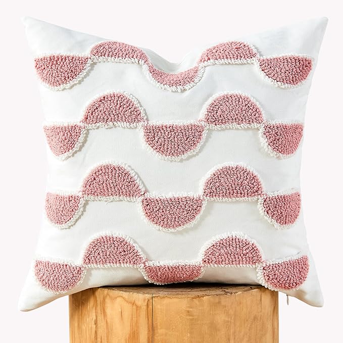 lifein 18x18 Pillow Covers-Throw Pillow Cover,Tufted Boho Jacquard Pillow Covers,Farmhouse Decorative Pillow Cover,Pillow Cases for Gift,Couch,Sofa,Bed,Chair,Living Room,Home Decor(18x18inch)