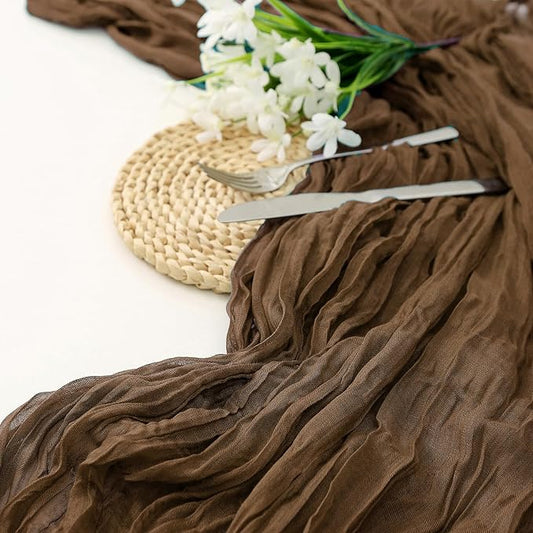6 Pack Brown CheeseclothTable Runners 120inch Long Boho Gauze Table Runner 10ft Cheese Cloth Table Runner Rustic Sheer Gauze Runner for Winter Wedding Decorations Bridal Baby Shower Party Table