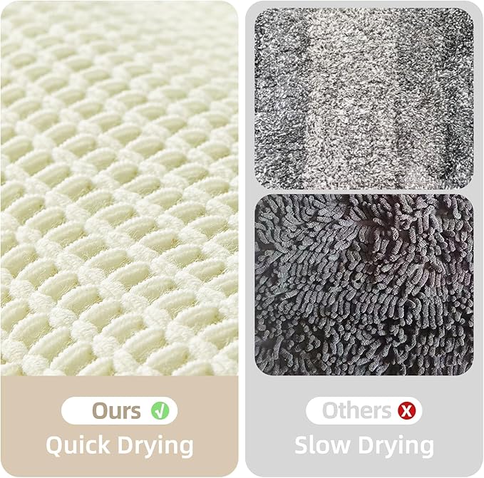 Cream White Long Bathroom Rugs, Waffle Runner Rug Bathroom Non Slip Washable Super Absorbent Quick Dry Boho Farmhouse Bath Mat, 72"x24" Cream White