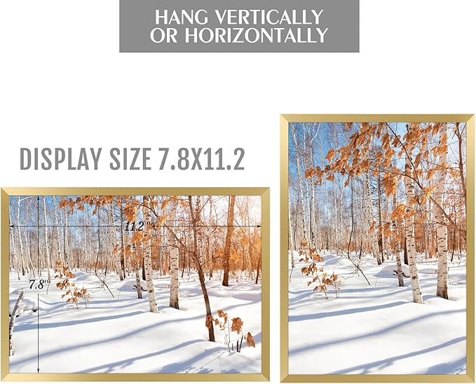 Golden State Art, A4 Aluminum Picture Frame, Gold Metal Thin Poster Frames for 8.3x11.7 inch Photo, Acrylic Front, Wall Hook for Horizontal or Vertical Display, 3 Pack