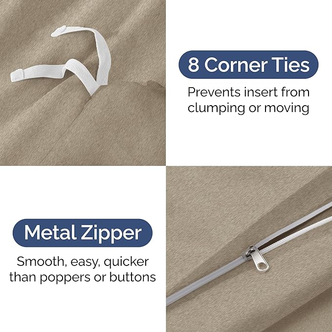 Duvet Cover King Size Set - Extra Soft King Size Duvet Cover 104 x 90 with 2 Pillow Shams - Hotel Luxury Easy Care and Fade Free w/Zipper Closures & Ties - Breathable Bedding Set (Heathered Beige)