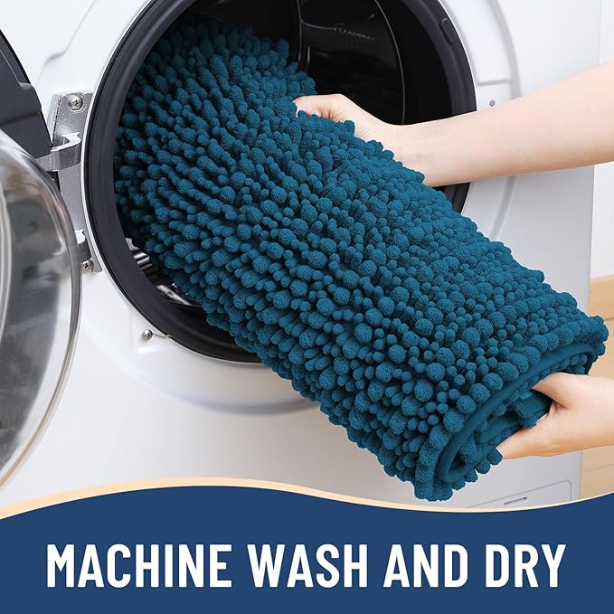 Arotive Luxury Chenille Bathroom Rug Mat, Extra Soft Thick Absorbent Shaggy Bath Rugs, Non-Slip Machine Wash Dry, Plush Bath Mats for Bathroom, Shower and Tub, 60x24, Peacock Blue