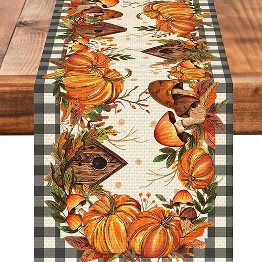 Pumpkin Burlap Table Runner Seasonal Spring Fall Kitchen Dining Linen Table Decoration for Indoor Outdoor Home Party Dinner 13x72 Inch