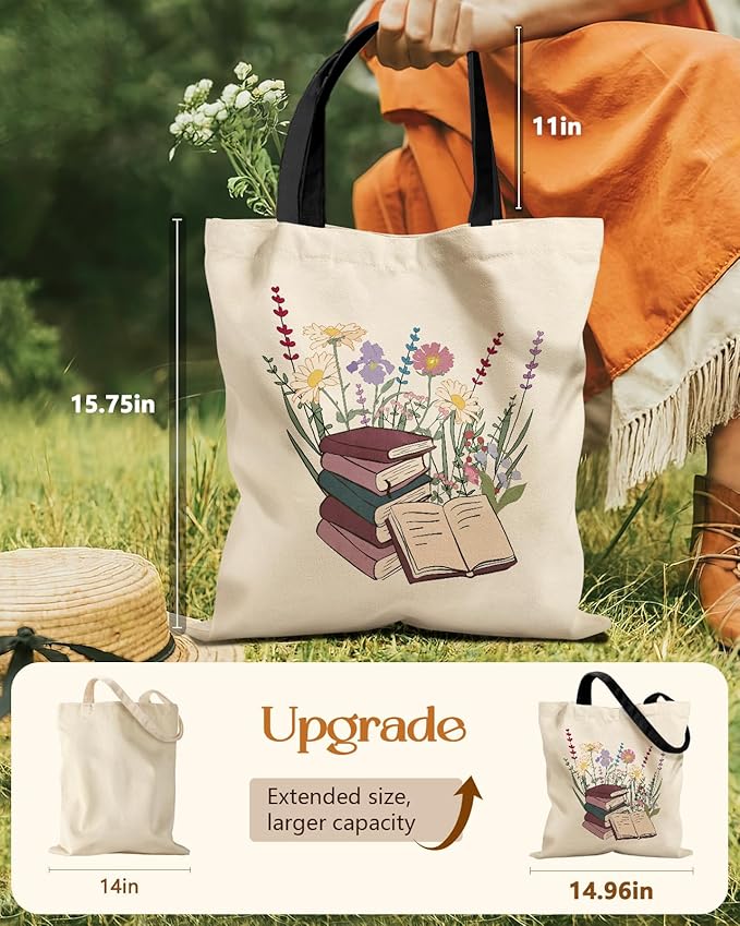 Aesthetic Tote Bag for Girls - with Magnetic Buckle and Zipper Inner Pocket for Women Lady Canvas Cotton Tote Bag