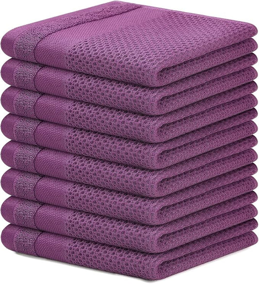 Homaxy 100% Cotton Dish Cloths, 8 Pack - 12 x 12 Inches, Waffle Weave Super Soft and Absorbent Dish Towels Quick Drying Dishcloths, Purple