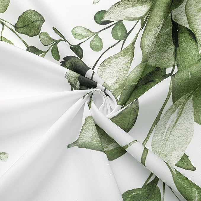 Gibelle Olive Green Eucalyptus Shower Curtain, Watercolor Plant Leaves with Floral Bathroom Shower Curtain Set with Hooks, 72x72