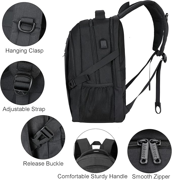 ANKUER Backpacks for Men Women, Backpack Fits Up 15.6 in Laptop Backpack for Travel, Backpacks with USB Charging Port, Work Business Backpack for School (Black)