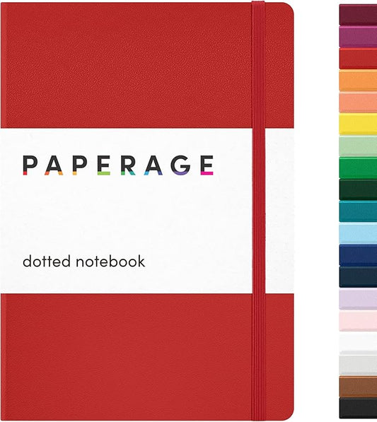 PAPERAGE Dotted Journal Notebook, (Red), 160 Pages, Medium 5.6 in x 8 in - 100 GSM Thick Paper – Hardcover Journaling Notebook for Work, School & Bullet Journaling