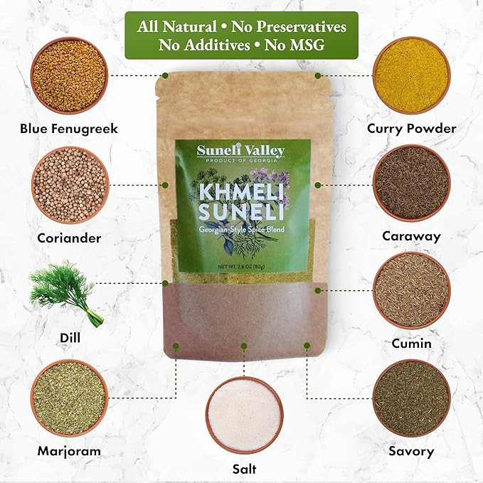 Suneli Valley Khmeli Suneli | Premium Georgian-Style Seasoning | Aromatic Mix of Herbs and Spices | Ideal for Grilled Meats, Seafood, Poultry | 2.8oz (80g) | 3-Pack