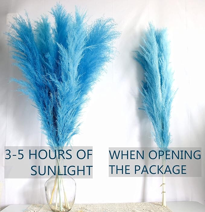 46" inch 10 Stems Natural Pampas Grass Decor Tall, Pompas Grass, Tall Pampas Grass for Weddingm, Farmhouse, Boho Home Decor (Blue)