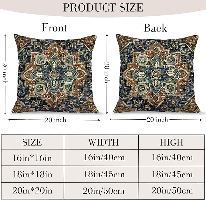 Boho Throw Pillow Covers 20x20 inch Set of 2,Bohemian Vintage Carpet Pattern Antique Ethnic Decor Double Sided Pattern Cushion Cover Soft Pillow Case Living Sofa Room Bed Square Pillow Cover