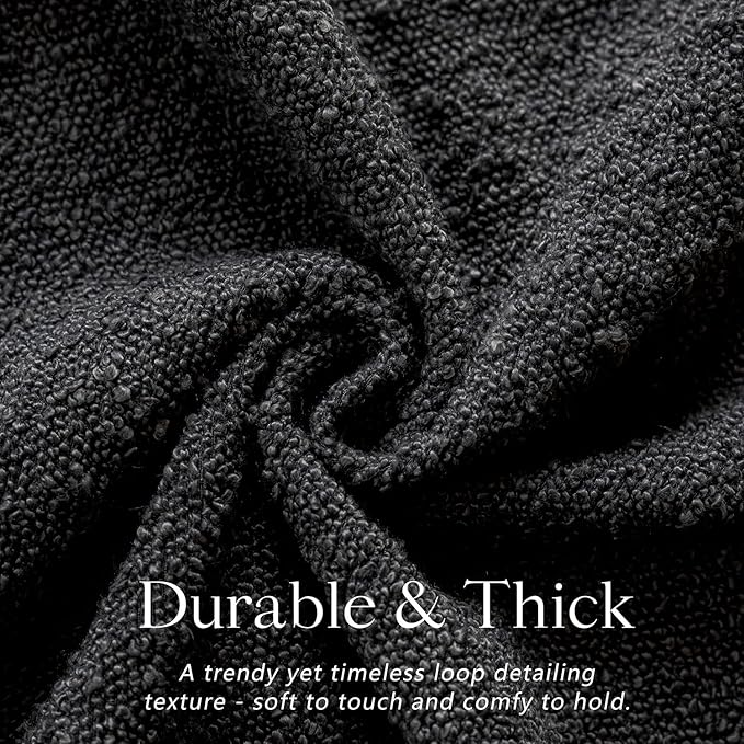 Foindtower Set of 2, Decorative Textured Boucle Throw Pillow Covers Accent Solid Lumbar Pillow Cases Cozy Couch Cushion Case for Chair Sofa Bedroom Living Room Home Decor 12 x 20 Inch Black