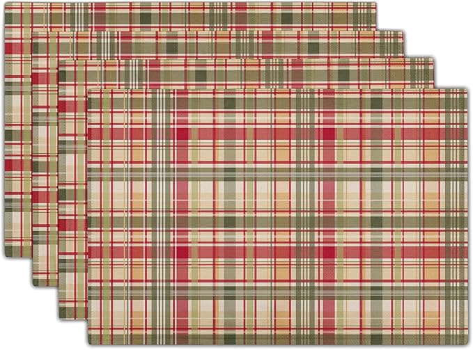 Giwawa 4PCs Fall Placemats 12x18 Inch Autumn Buffalo Plaids Place Mat Washable for Kitchen Dining Thanksgiving Checkered Non Slip Heat Resistant Table Mats for Tabletop Holiday Farmhouse Decor