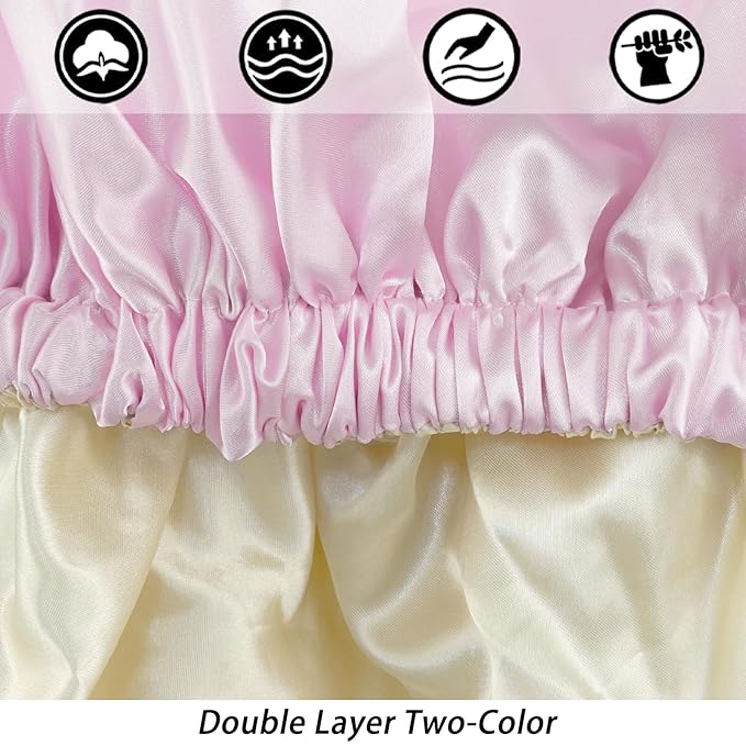 Satin Bonnet Silk Bonnet Hair Bonnet for Sleeping-Slouchy Beanie Hat Satin Sleep Cap for Women's Natural & Curly Hair(Black&Pink)