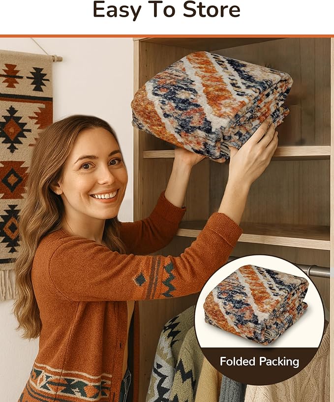 Area Rug 9x12 Rug Machine Washable Non-Slip Low Pile Print Pattern Western Rug for Living Room Bedroom Entryway Tribal Series -Orange/Brown