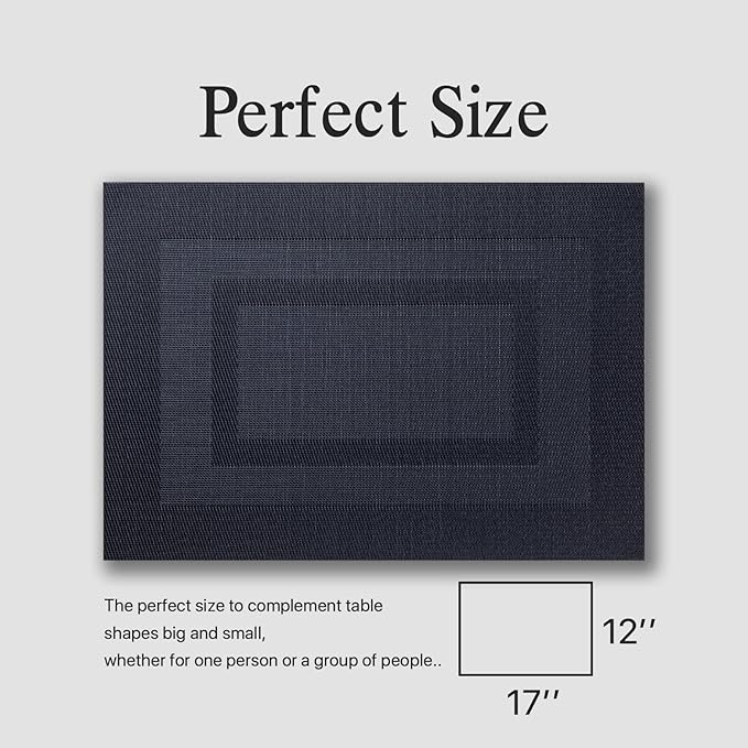 Placemat Set of 4 - Easy Clean Woven Vinyl Placemats for Dining Table, Indoor/Outdoor Place Mats, Washable PVC Table Mats（Black Cube）