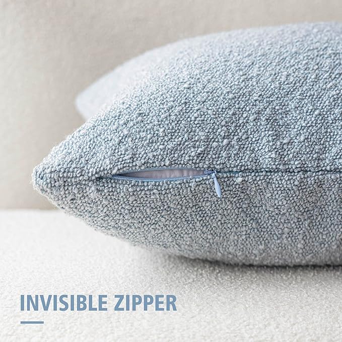 Foindtower Set of 2, Decorative Textured Boucle Throw Pillow Covers Accent Solid Pillow Cases Neutral Soft Cozy Couch Cushion Case for Chair Sofa Bedroom Living Room Home Decor 26 x 26 Inch Light Blue