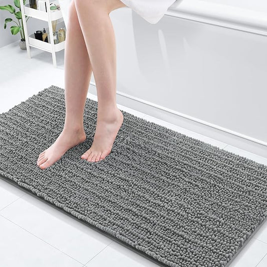 Arotive Luxury Chenille Bathroom Rug Mat, Extra Soft Thick Absorbent Shaggy Bath Rugs, Non-Slip Machine Wash Dry, Plush Bath Mats for Bathroom, Shower and Tub, 60x20, Grey