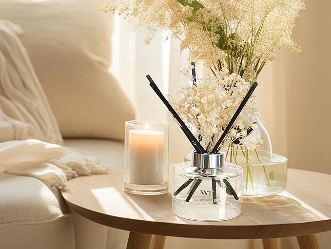 Flower Reed Diffuser Set Pure Cotton Scent for Bathroom Accessories Shelf Decor & Air Fresheners, Sticks Defusers with 5.1 fl oz Essential Oils & Leaves, House Bedroom Office Decor & Gifts