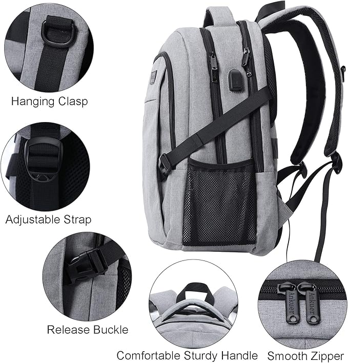 ANKUER Backpacks for Men Women, Backpack Fits Up 15.6 in Laptop Backpack for Travel, Backpacks with USB Charging Port, Work Business Backpack for Women (Grey)