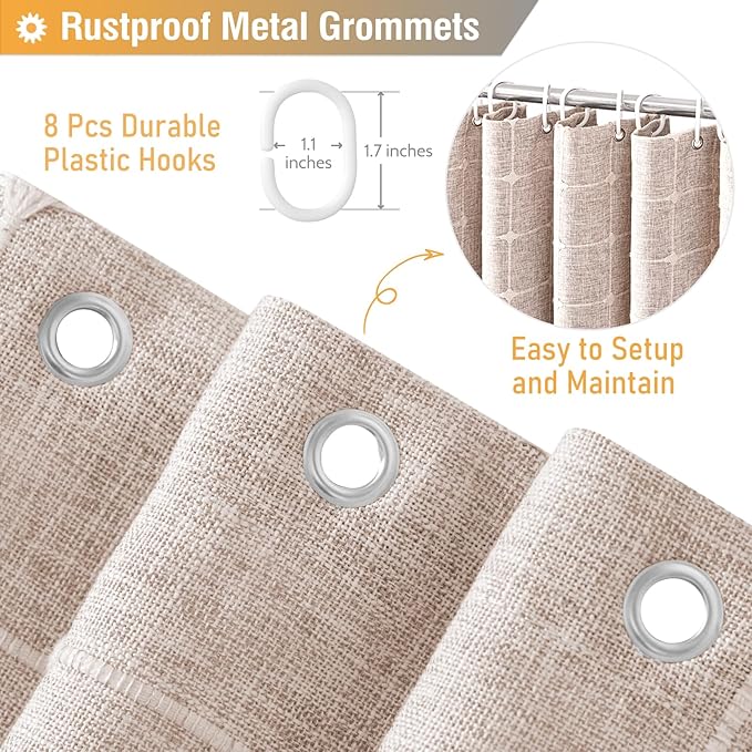 BTTN Boho Shower Stall Curtain - 48x72 Narrow Linen Ultra Thick Tassel Fabric Shower Curtain Set with 8 Plastic Hooks, Half Camper RV Modern Farmhouse Country Shower Curtains for Bathroom, Taupe/Tan