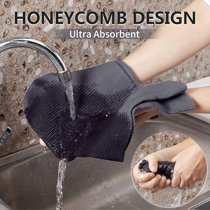 QUILTINA Dish Towels Set,100% Cotton Waffle Weave Kitchen Towels 6 Pack,17 x 25 Inches Dish Towels for Kitchen,Super Absorbent for Drying and Cleaning (Gray)