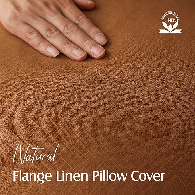 Foindtower Set of 2, Decorative Linen Soild Throw Pillow Covers Soft Accent Cushion Euro Case Boho Farmhouse Pillowcase for Chair Couch Sofa Bedroom Living Room Home Decor 24 x 24 Inch Autumn Orange