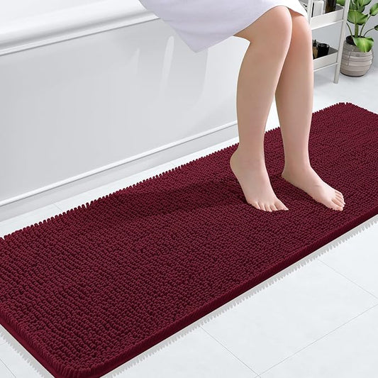 OLANLY Bathroom Rugs 59x20, Extra Soft Absorbent Chenille Bath Rugs, Rubber Backing Quick Dry, Machine Washable Bath Mats for Bathroom Floor, Tub and Shower, Home Decor Accessories, Burgundy