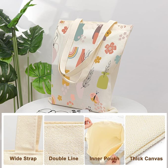 Tote Bag for Women, Canvas Tote Bag with Pockets,Canvas Shopping Bags,Reusable Grocery Bags