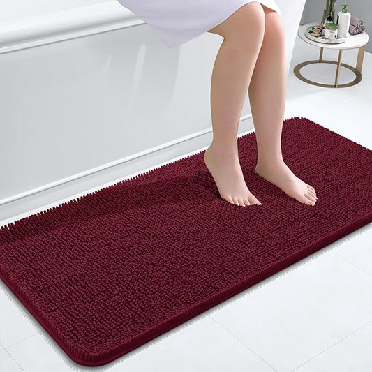 OLANLY Bathroom Rugs 47x20, Extra Soft Absorbent Chenille Bath Rugs, Rubber Backing Quick Dry, Machine Washable Bath Mats for Bathroom Floor, Tub and Shower, Home Decor Accessories, Burgundy