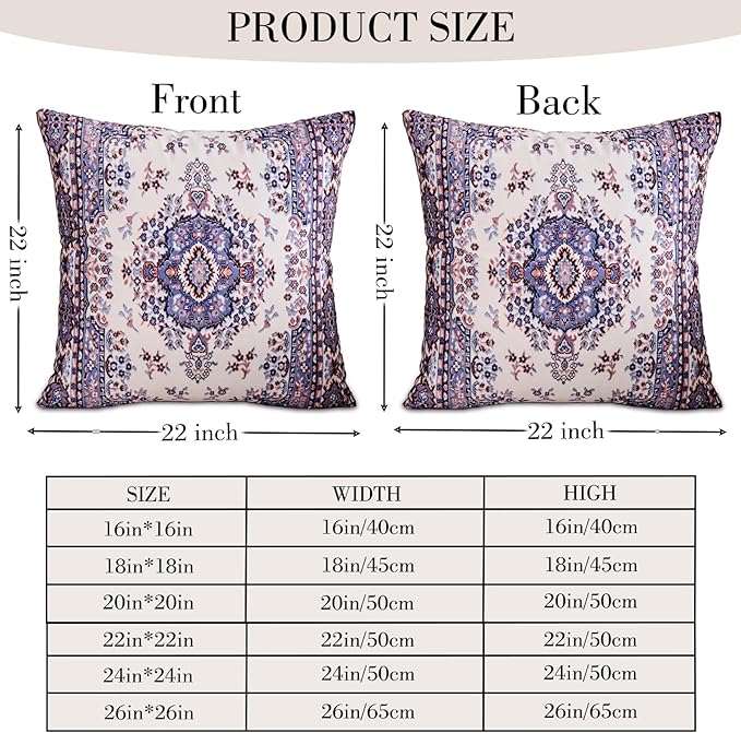 Boho Throw Pillow Covers 22x22 inch Set of 2,Boho Vintage Carpet Pattern Antique Ethnic Decor Double Sided Pattern Cushion Cover Soft Pillow Case Living Sofa Room Bed Square Pillow Cover