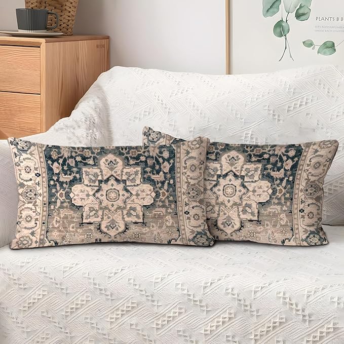 Boho Throw Pillow Covers 12x20 inch Set of 2,Boho Vintage Carpet Pattern Antique Ethnic Decor Double Sided Pattern Cushion Cover Soft Pillow Case Living Sofa Room Bed Square Pillow Cover