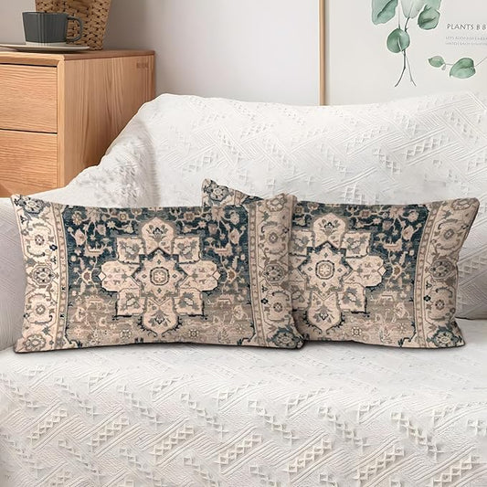 Boho Throw Pillow Covers 12x20 inch Set of 2,Boho Vintage Carpet Pattern Antique Ethnic Decor Double Sided Pattern Cushion Cover Soft Pillow Case Living Sofa Room Bed Square Pillow Cover
