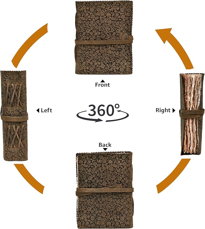 LEATHER VILLAGE Leather Bound Floral Embossed Journal for Women Men - 200 Pages, 6”X4”(A6), Brown - Book of Shadows, Vintage Blank Paper Travel Diary, Notebook for Writing, Drawing, Sketchbook