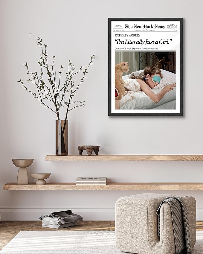 EcoHest Unframed Trendy Newspaper Audrey Hepburn Magazine Wall Art, 12x16 in I‘m Literally Just a Girl Canvas Wall Art Home Decor, Beige Retro Set of 1 For Bedroom Living Room