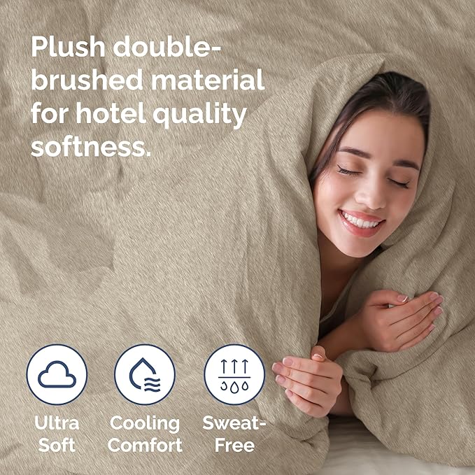 Duvet Cover Queen Size Set - Extra Soft Queen Size Duvet Cover 90 x 90 with 2 Pillow Shams - Hotel Luxury Easy Care and Fade Free w/Zipper Closures & Ties - Breathable Bedding Set (Heathered Beige)