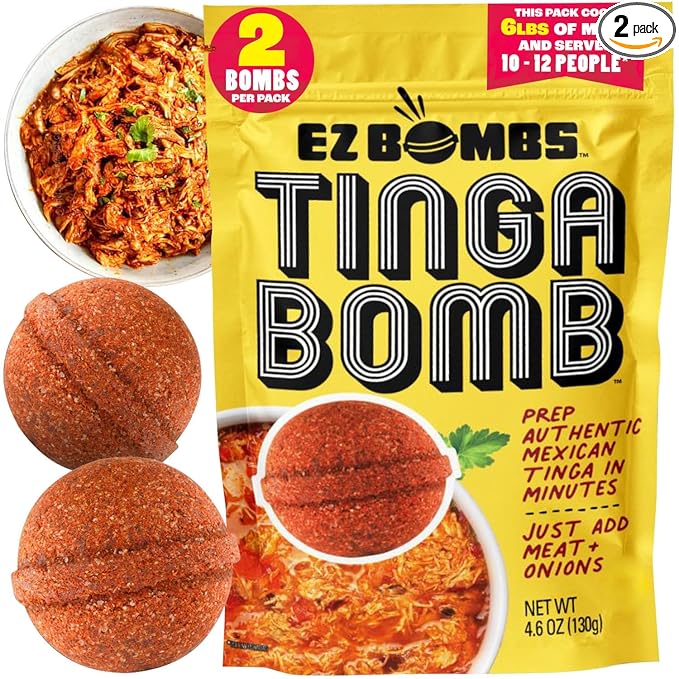 EZ Bombs Tinga Bomb Seasoning, Pack of 2 - Authentic Mexican Seasoning for Smoky Chipotle Tinga Sauce, Tacos, Tostadas, Tortas and More - Bold, Spicy & Tangy Flavor Quick and Flavorful Meals
