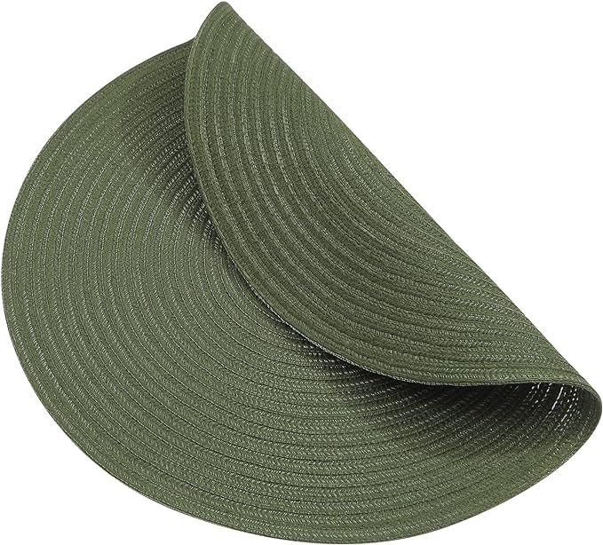 SHACOS Round Placemats Set of 6 Washable 15 inch Round Table Mats Cotton Polyester Woven Braided Place Mats for Dining Table (Olive Green, 6)