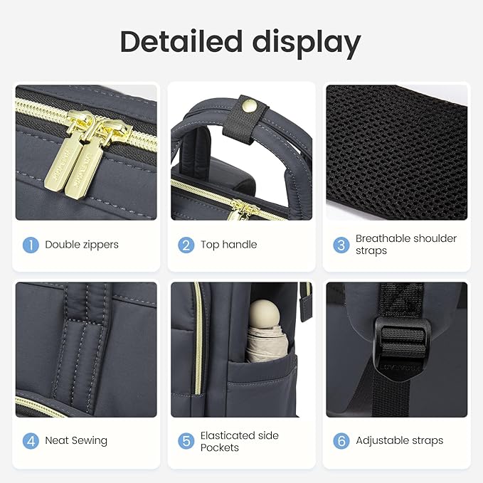 LOVEVOOK Laptop Backpack Women 15.6 inch,Lightweight Puffer Travel Backpack for Women,Quilted Laptop Bag Computer Work Teacher Nurse Backpack,Womens Backpack Purse for College Business,Dark Grey