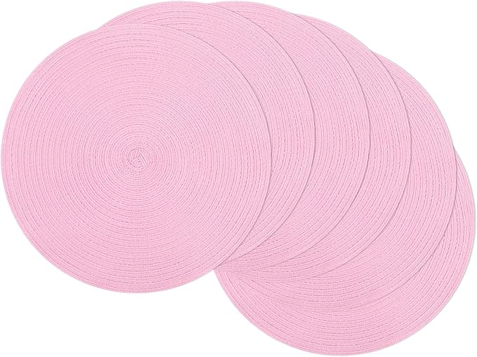 SHACOS Round Braided Placemats Set of 6 Round Table Mats for Dining Tables 15 inch Washable Non Slip Placemats (Pink, 6)
