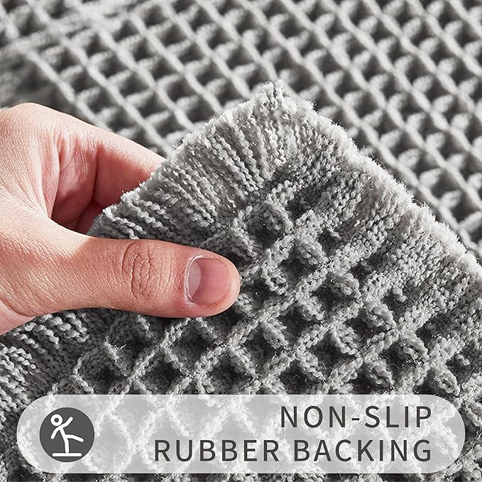 Bath Matts - Upgraded Waffle Super Absorbent, Non Slip Washable, Quick Dry Shower Mats, Ultra Soft for Bathroom Floor, Grey, 24"*36